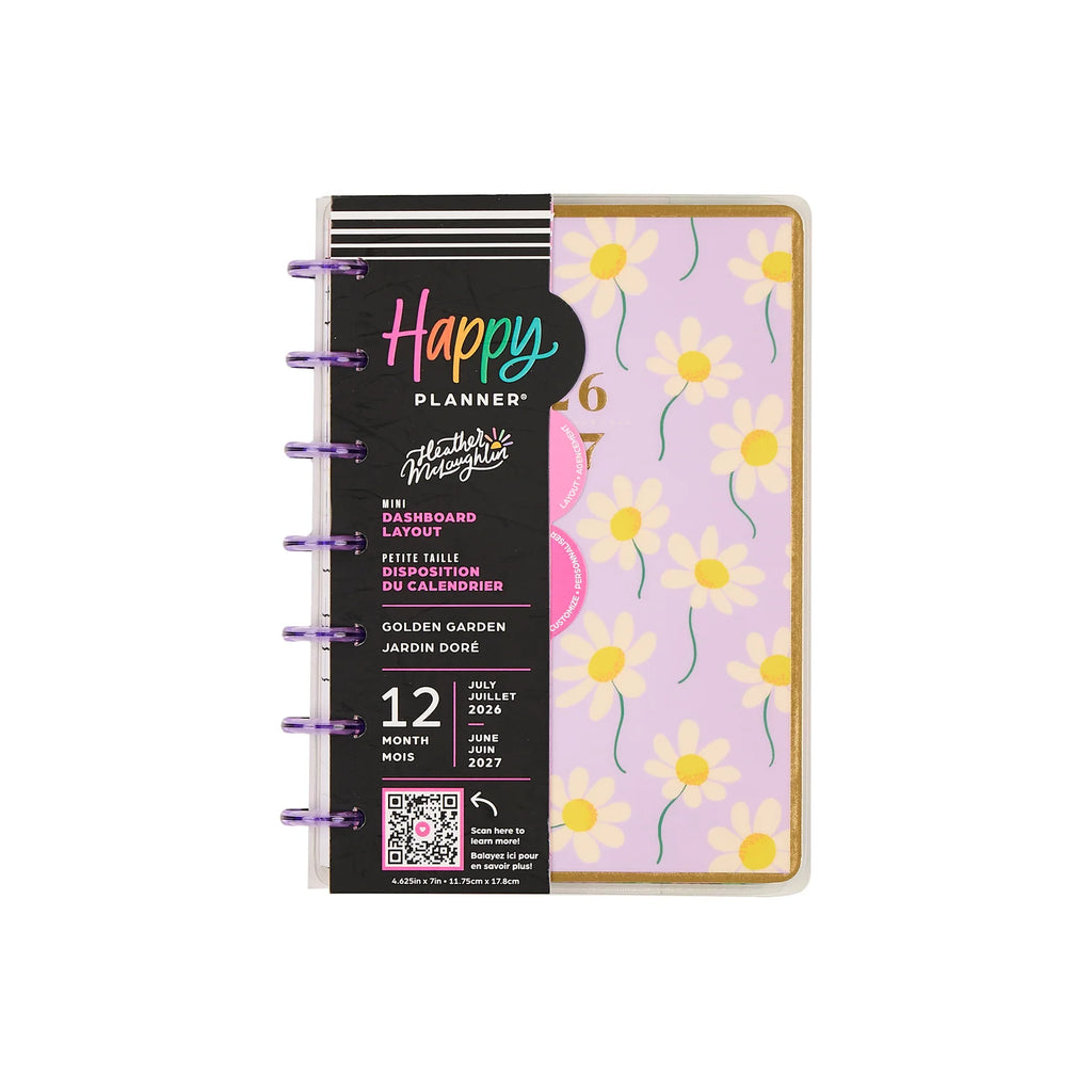 Mini Dashboard Planner for July 2026–June 2027 with a Lavender Daisy Cover and Customizable Disc Binding