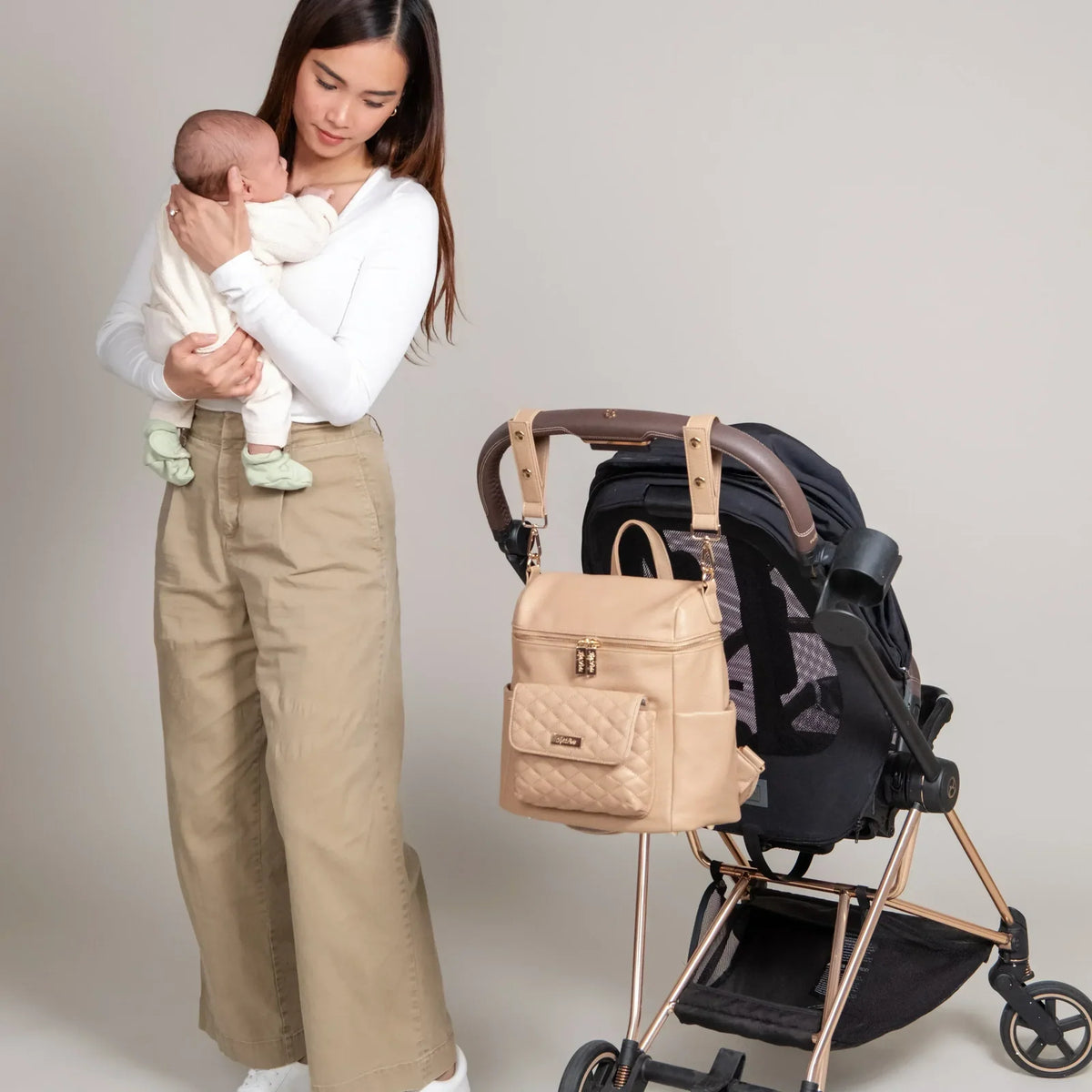 Mini Diaper Bag in Stone Grey Vegan Leather