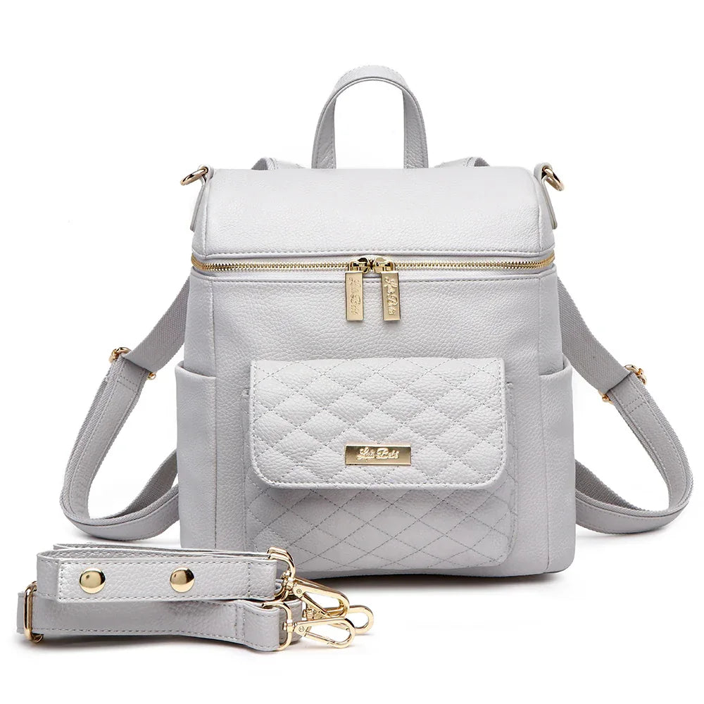 Mini Diaper Bag in Stone Grey Vegan Leather