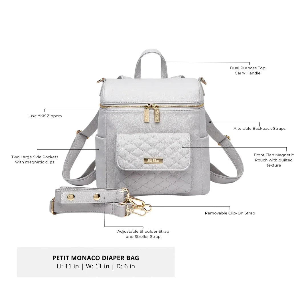 Mini Diaper Bag in Stone Grey Vegan Leather