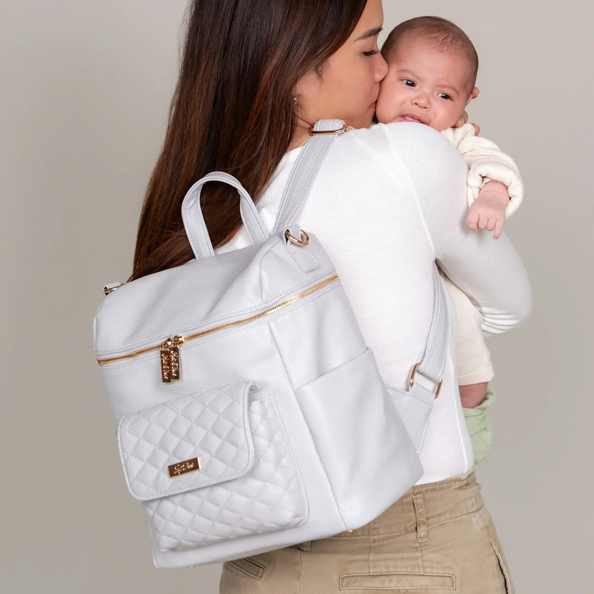 Mini Diaper Bag in Stone Grey Vegan Leather
