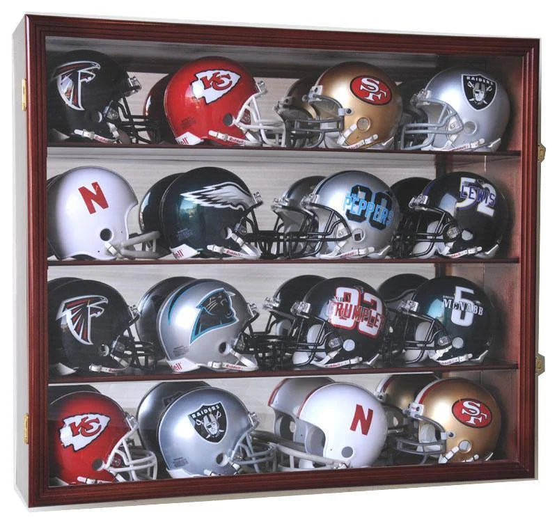 Mini Helmet Display Case Cabinet, Cherry