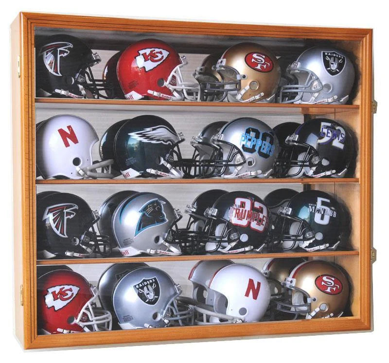 Mini Helmet Display Case Cabinet, Oak