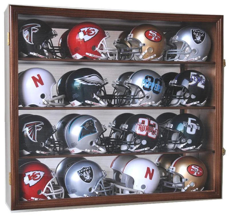 Mini Helmet Display Case Cabinet, Walnut