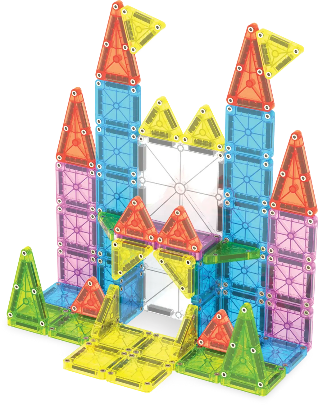 Mini Magnetic Tile Travel Set with 55 Pieces and a Reusable Metal Tin That Doubles as a Building Base
