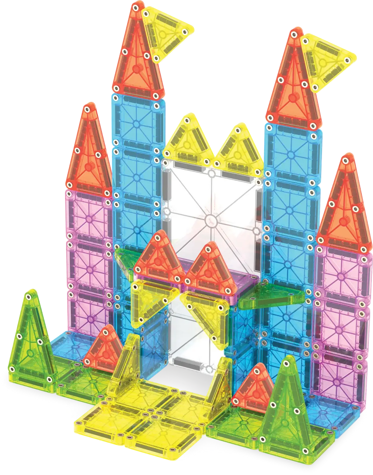 Mini Magnetic Tile Travel Set with 55 Pieces and a Reusable Metal Tin That Doubles as a Building Base
