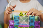 Mini Magnetic Tile Travel Set with 55 Pieces and a Reusable Metal Tin That Doubles as a Building Base