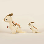 Mini Parasaurolophus Dinosaur Plush in Tan Beige with Brown Accents and a Distinctive Orange Stripe
