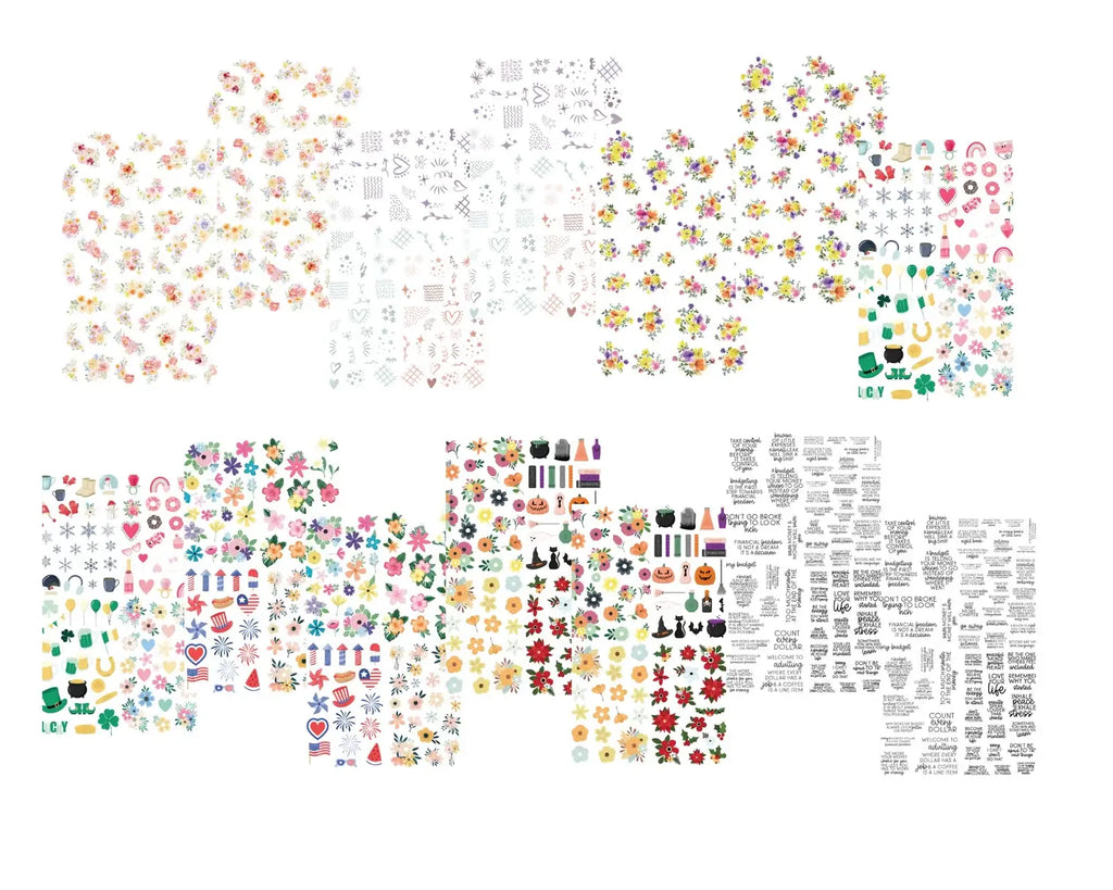 Mini Planner Sticker Book with Icons and Florals, 30-Page Decorative Collection for Organizing and Personalizing Pages