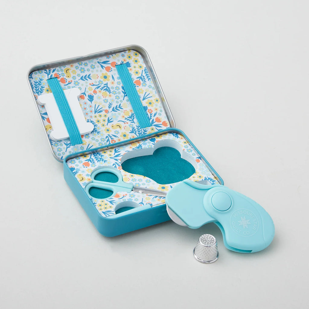 Mini Sewing Kit with Rotary Cutter, Scissors, Thimble and Seam Ripper in a Travel Tin · Sewing Tool Kit
