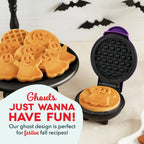 Mini Waffle Maker with Ghost Print, 4-Inch Nonstick Cooking Surface, Compact 350-Watt Breakfast Appliance