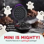 Mini Waffle Maker with Ghost Print, 4-Inch Nonstick Cooking Surface, Compact 350-Watt Breakfast Appliance