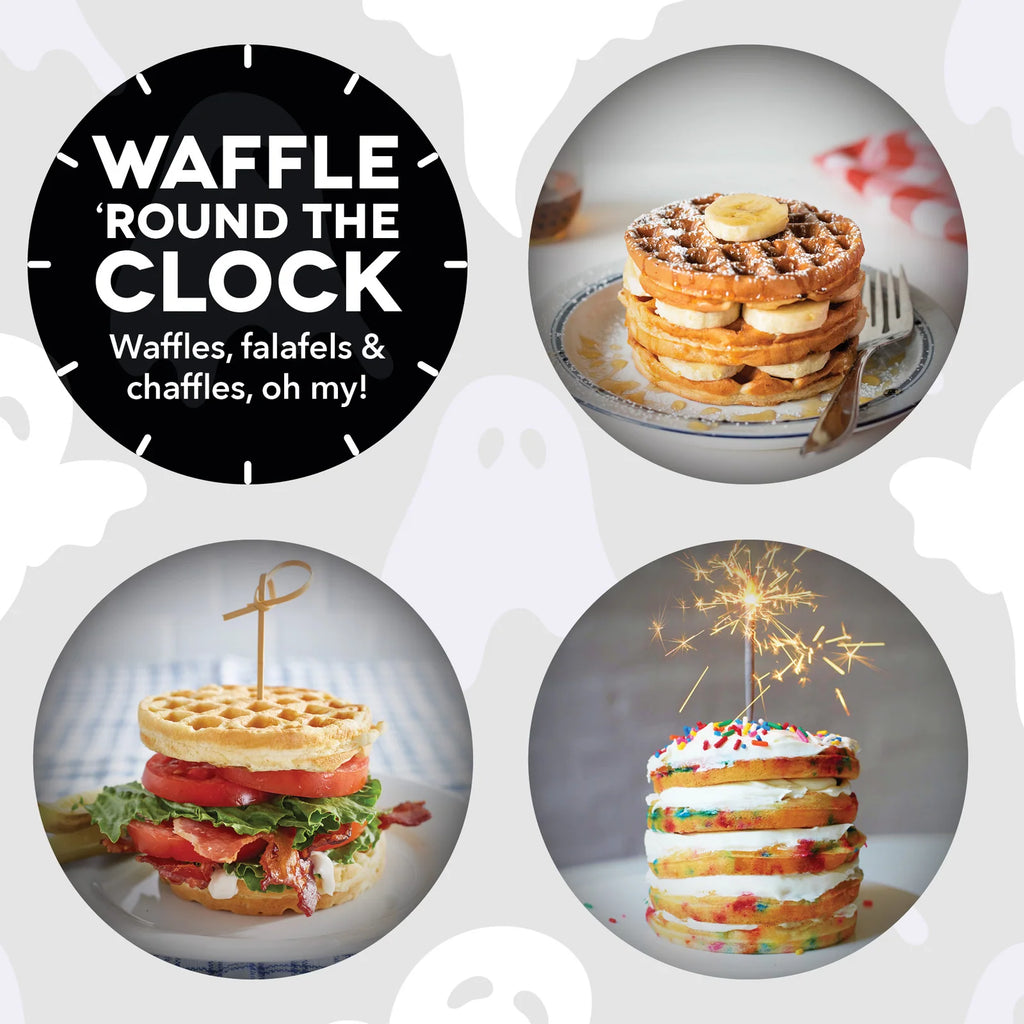 Mini Waffle Maker with Ghost Print, 4-Inch Nonstick Cooking Surface, Compact 350-Watt Breakfast Appliance