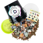 Mining Treasure Bucket with Confetti Sand, Raw and Tumbled Stones, and Sifter for Rock Discovery
