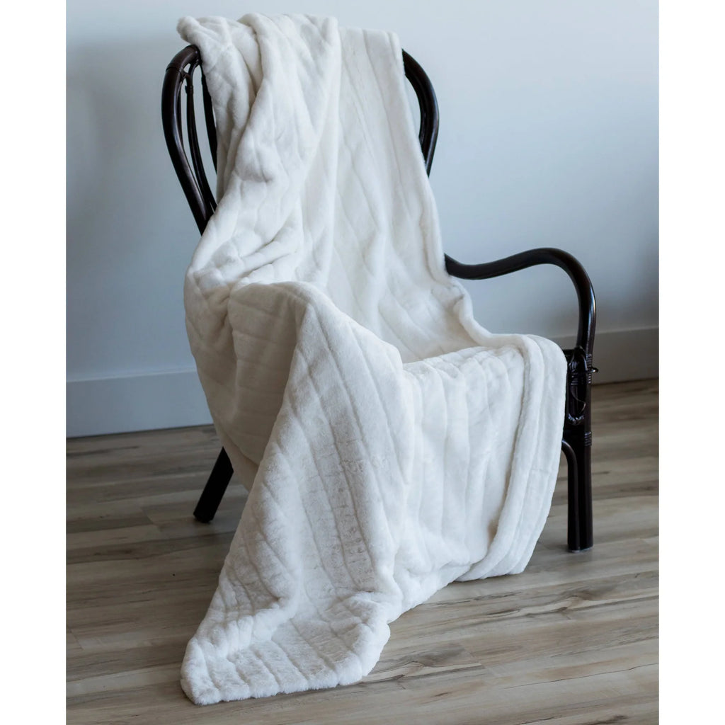 Minky Blanket in Plush White Polyester Microfiber, Soft Cozy Throw for Couch, Bed and Chilly Evenings