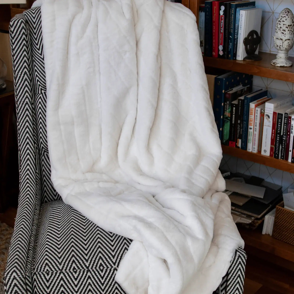 Minky Blanket in Plush White Polyester Microfiber, Soft Cozy Throw for Couch, Bed and Chilly Evenings