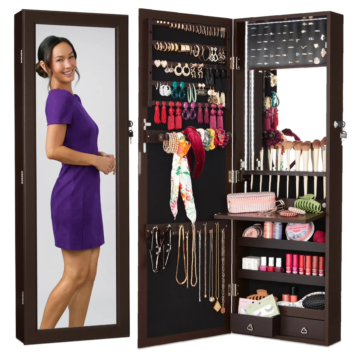 Mirror Jewelry Cabinet, Espresso