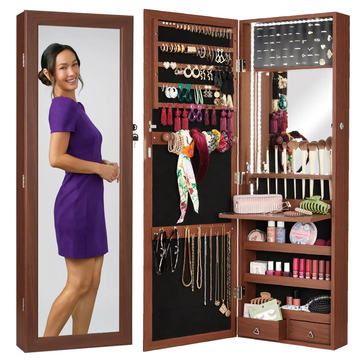 Mirror Jewelry Cabinet, Walnut