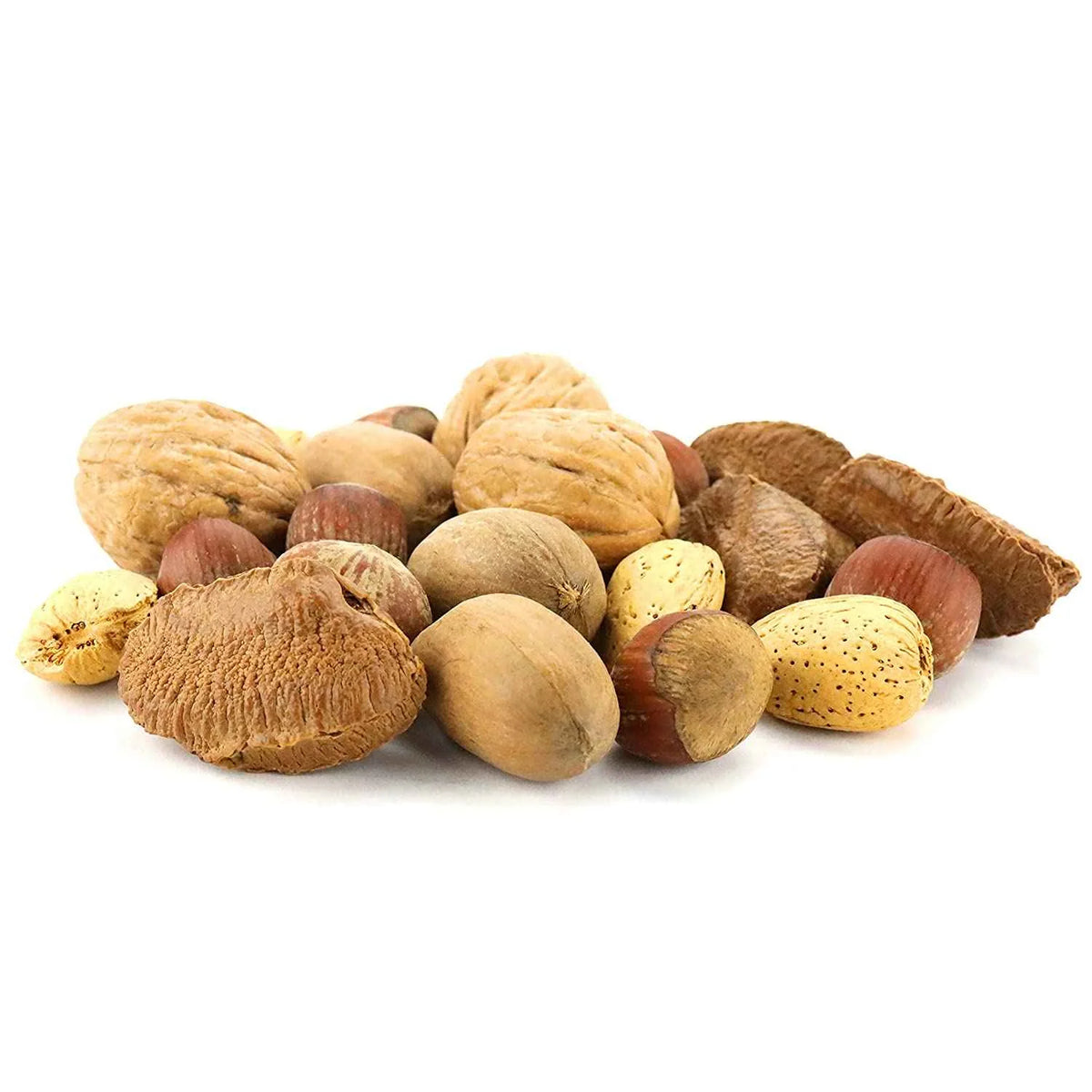 Mixed Nuts in Shell for Snacking and Baking, Raw Walnuts, Pecans, Almonds and Hazelnuts Grown in the US