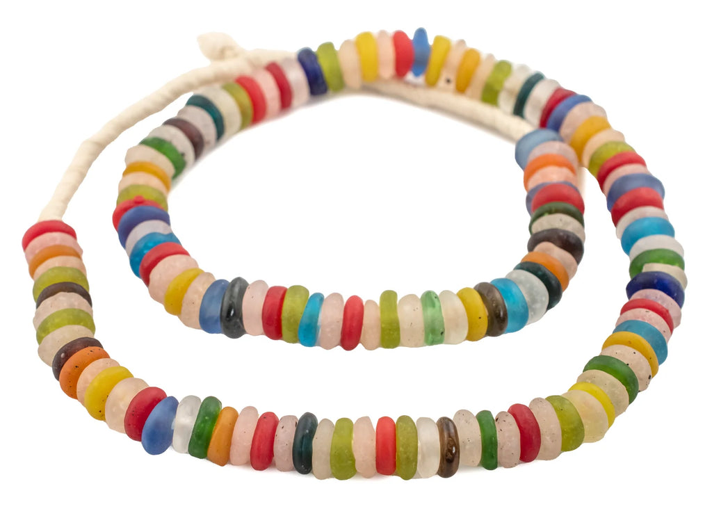 Mixed Rondelle Recycled Glass Beads from Ghana in a Multicolor