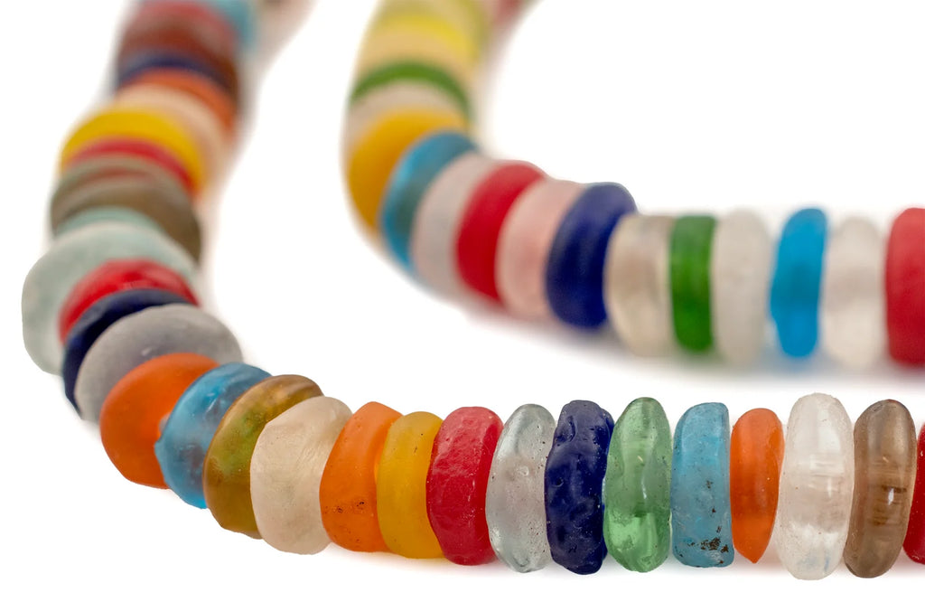 Mixed Rondelle Recycled Glass Beads from Ghana in a Multicolor