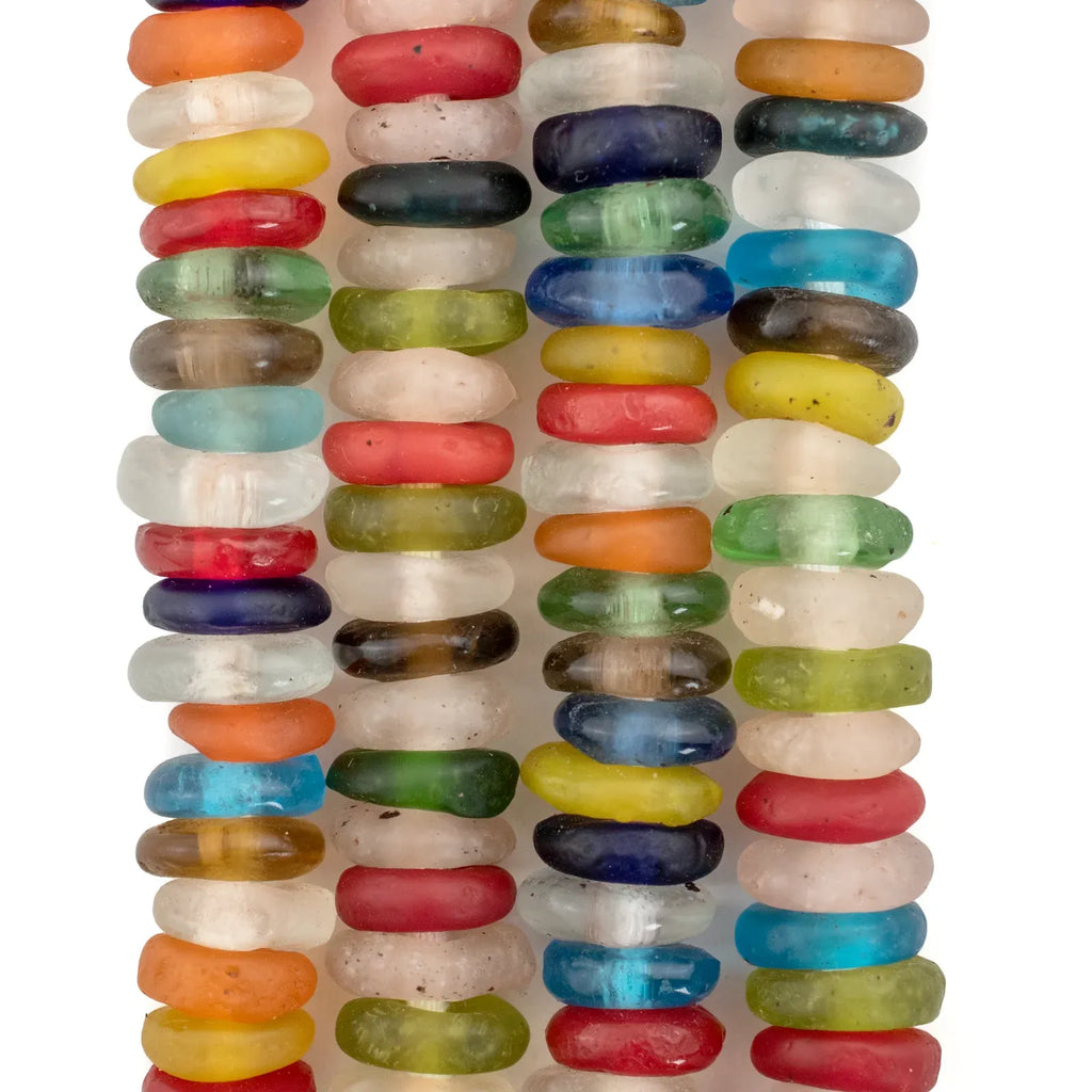 Mixed Rondelle Recycled Glass Beads from Ghana in a Multicolor
