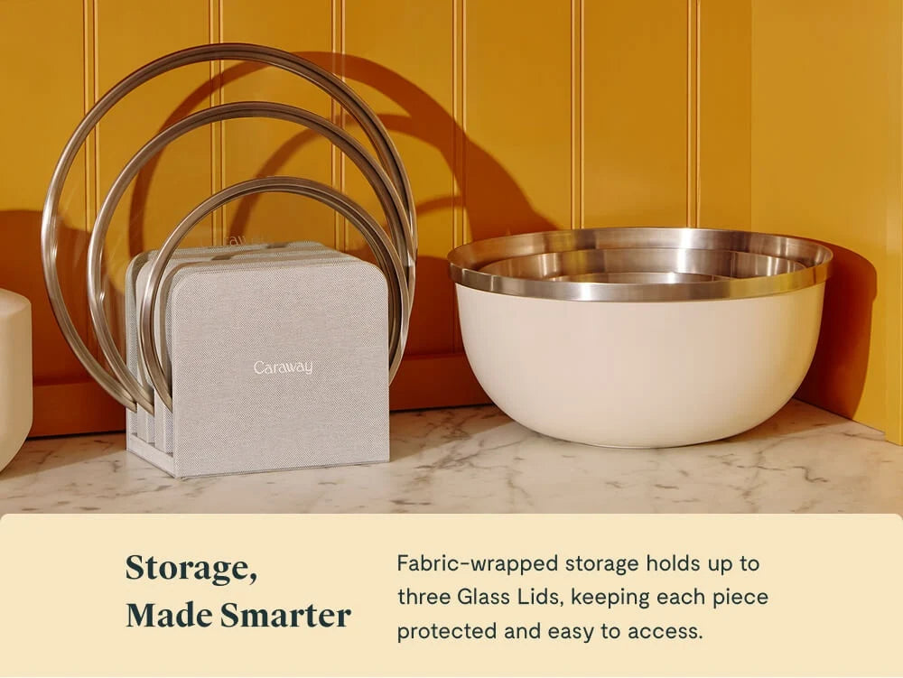 Mixing Bowl Lid Organizer for Upright, Protected Kitchen Storage and Clutter-Free Cabinet Access