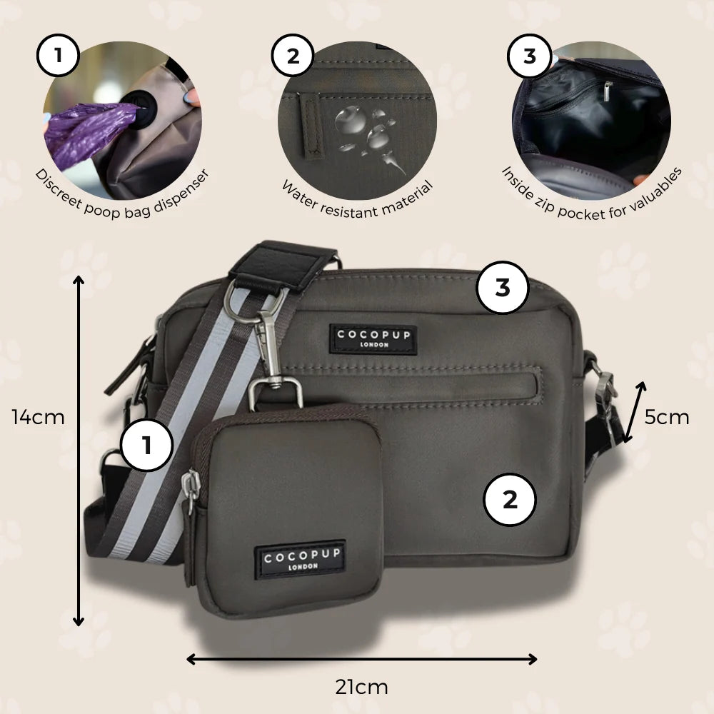 Mocha Dog Walking Bag Set with Treat Pouch and Adjustable Strap for Keeping Walk Essentials Organized