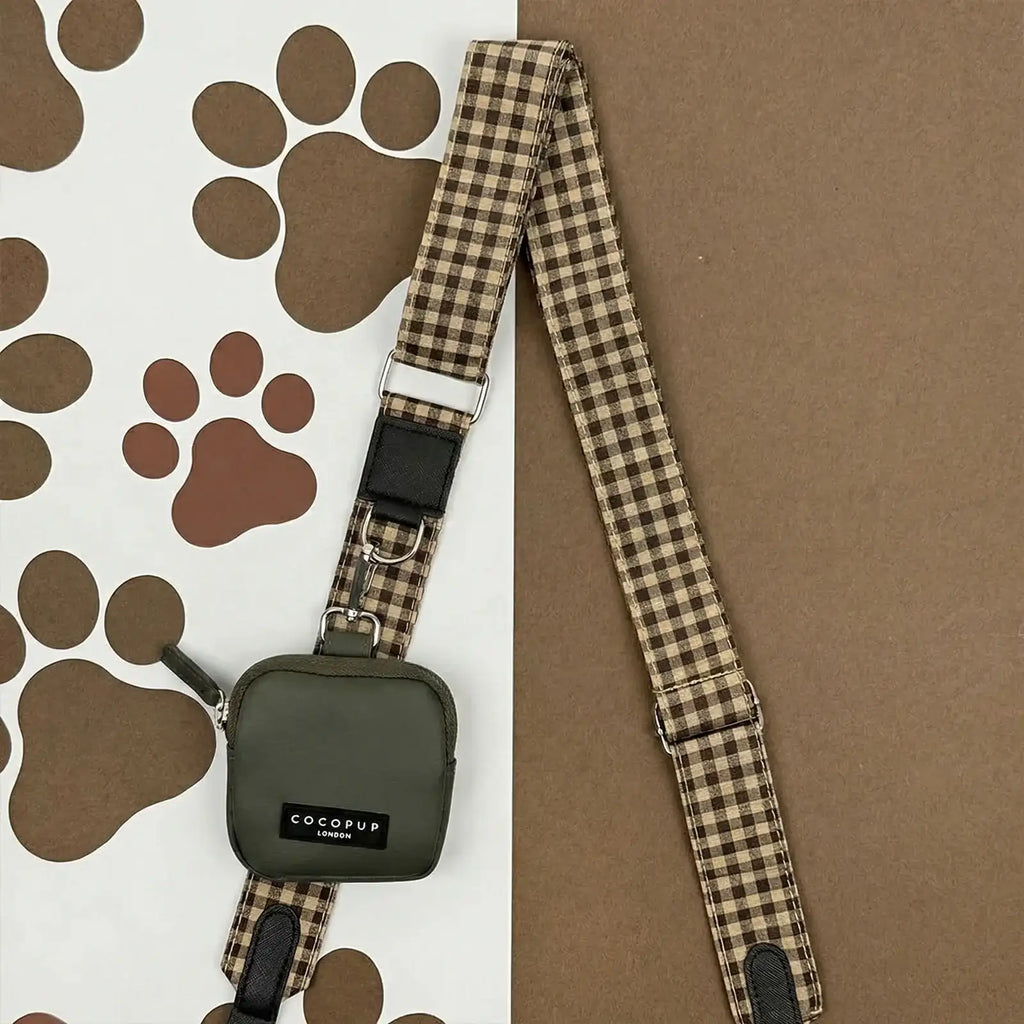 Mocha Dog Walking Bag Set with Treat Pouch and Adjustable Strap for Keeping Walk Essentials Organized — Cotswold Check
