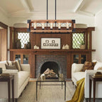 Modern Farmhouse 5-Light Wood Box Linear Chandelier with Black Metal Frame for Kitchen Islands and Dining Spaces