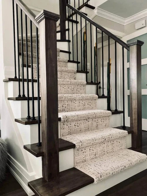 Modern Farmhouse Stair Runner in Light Taupe with Corinthian Column Pattern, Custom Lengths and Multiple Widths