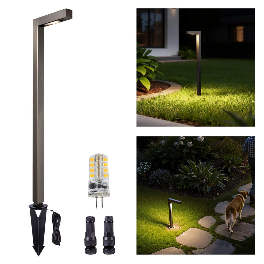 Modern L-Shape Low V — 21.87 Inches Tall (Original Version) / Antique Bronze / With 2700K Warm White Bulb / 21.87 Inches Tall