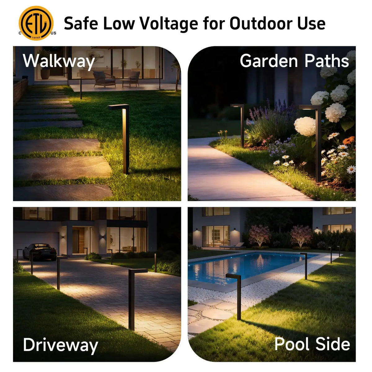 Modern L-Shape Low Voltage Landscape Path Light with Brass Fixture, Frosted Lens and Selectable Bulb