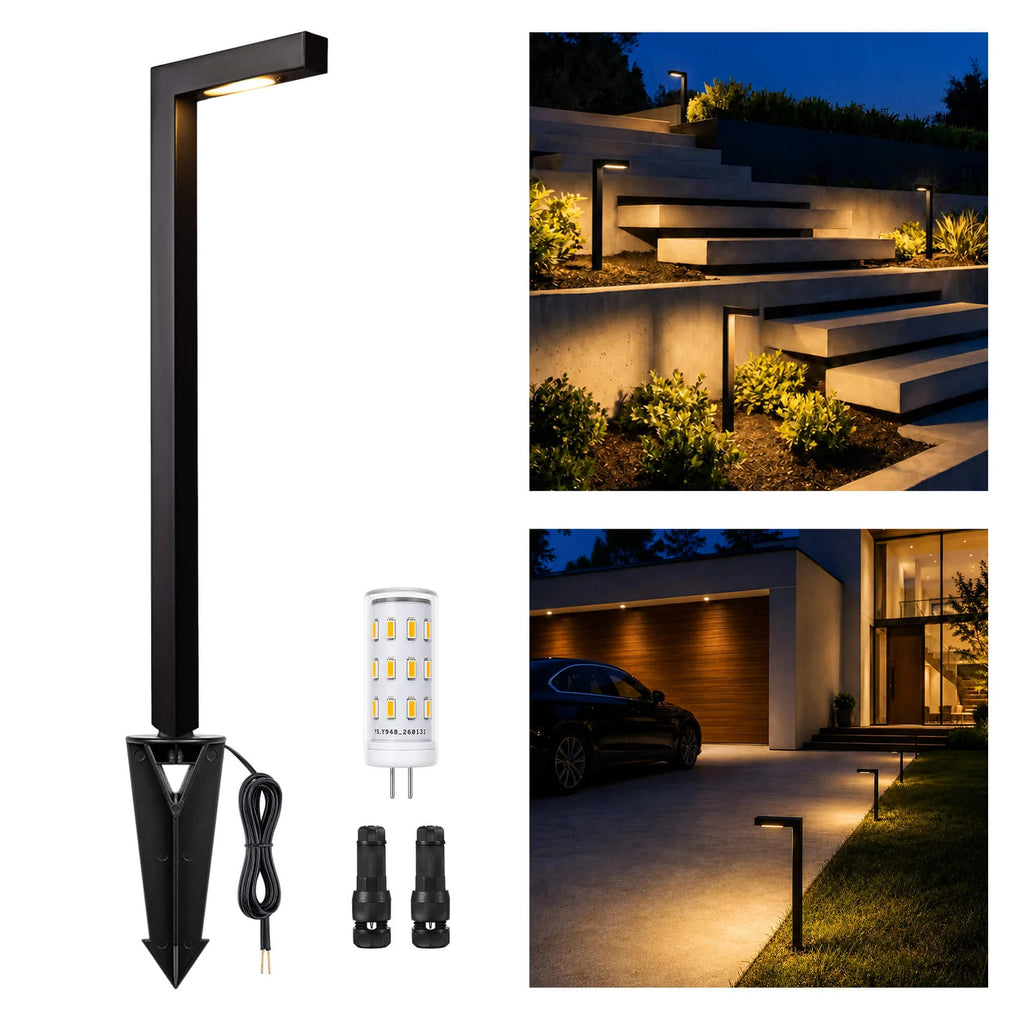 Modern L-Shape Low V — 16.65 Inches Tall (New Version) / Black / With 2700K Warm White Bulb / 16.65 Inches Tall (New Version)
