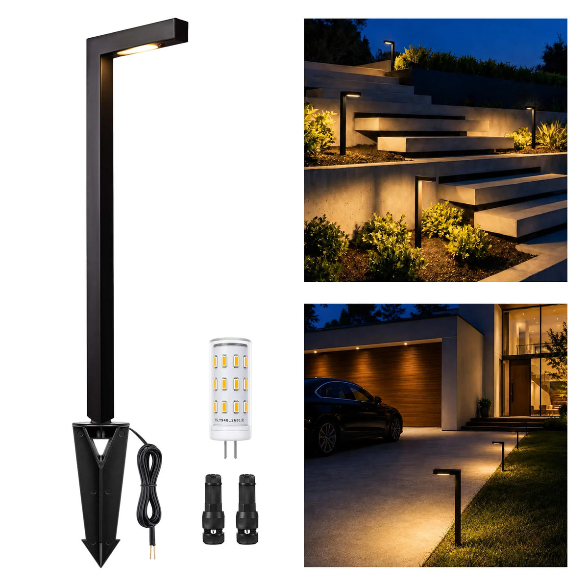 Modern L-Shape Low V — 16.65 Inches Tall (New Version) / Black / With 2700K Warm White Bulb / 16.65 Inches Tall (New Version)