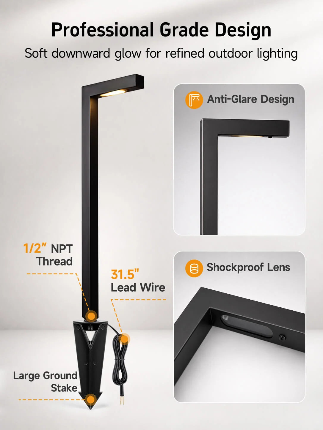 Modern L-Shape Low Voltage Landscape Path Light with Brass Fixture, Frosted Lens and Selectable Bulb