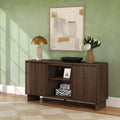 Modern Two-Door Sideboard with Three-Position Adjustable Shelves and an Open Middle Display Shelf — Walnut