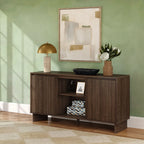 Modern Two-Door Sideboard with Three-Position Adjustable Shelves and an Open Middle Display Shelf — Walnut