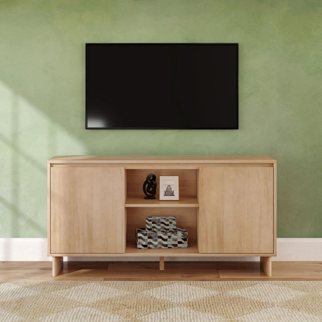 Modern Two-Door Sideboard with Three-Position Adjustable Shelves and an Open Middle Display Shelf