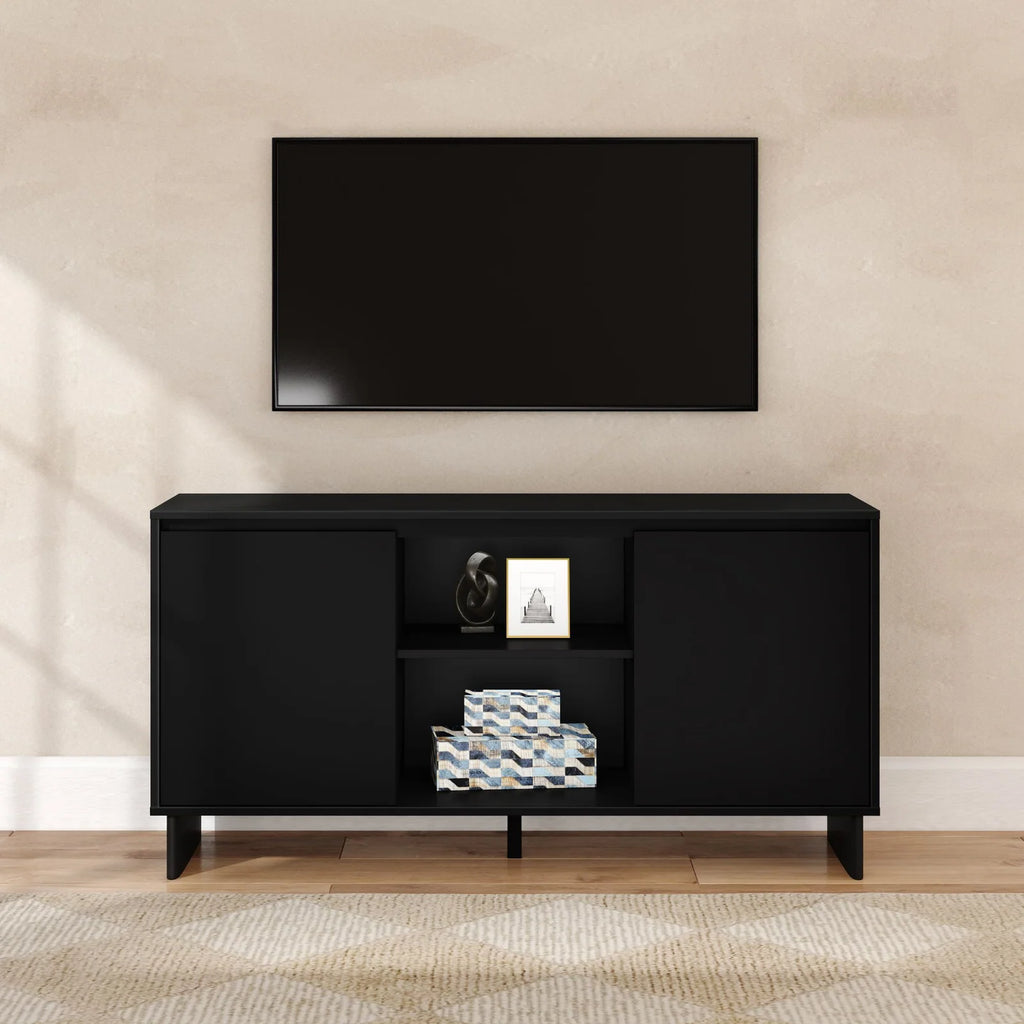 Modern Two-Door Sideboard with Three-Position Adjustable Shelves and an Open Middle Display Shelf