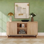 Modern Two-Door Sideboard with Three-Position Adjustable Shelves and an Open Middle Display Shelf