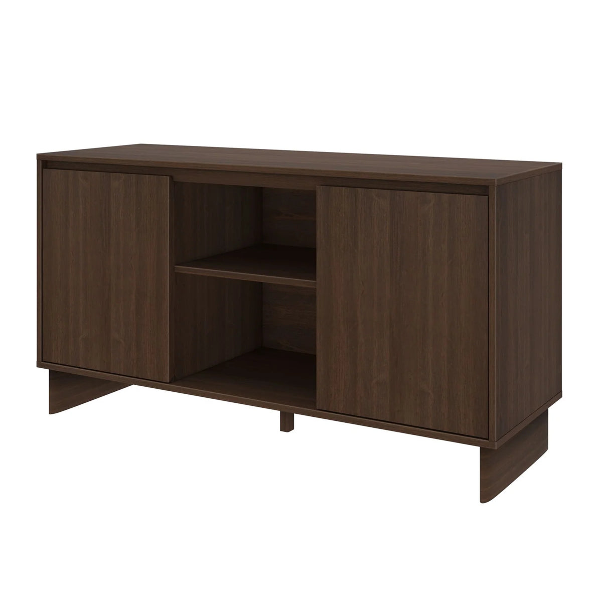 Modern Two-Door Sideboard with Three-Position Adjustable Shelves and an Open Middle Display Shelf