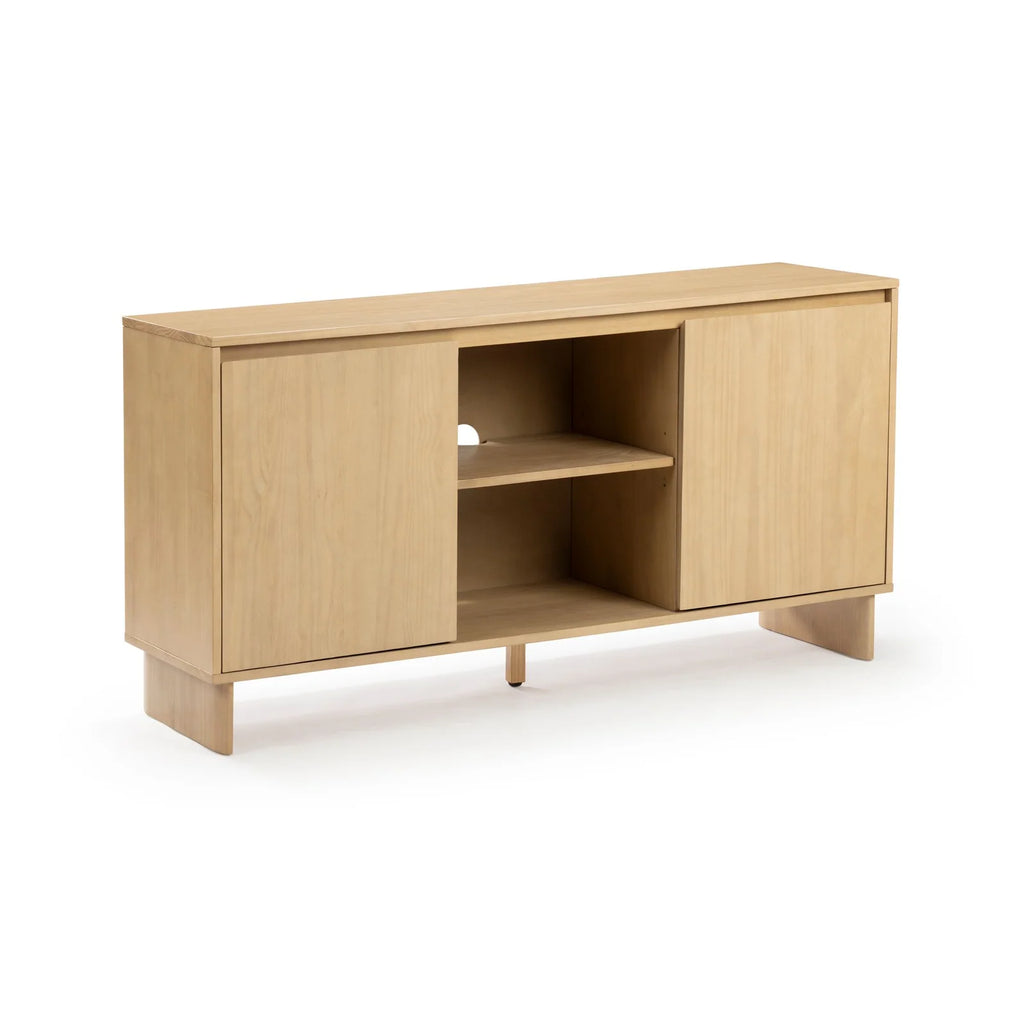 Modern Two-Door Sideboard with Three-Position Adjustable Shelves and an Open Middle Display Shelf