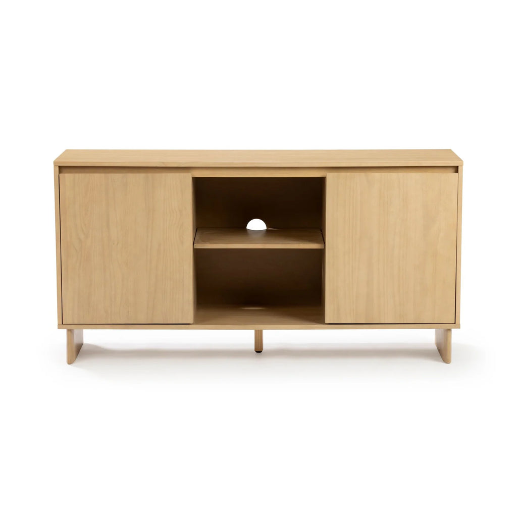 Modern Two-Door Sideboard with Three-Position Adjustable Shelves and an Open Middle Display Shelf
