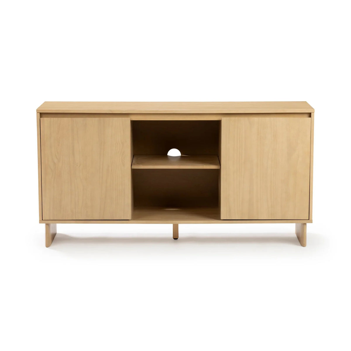 Modern Two-Door Sideboard with Three-Position Adjustable Shelves and an Open Middle Display Shelf