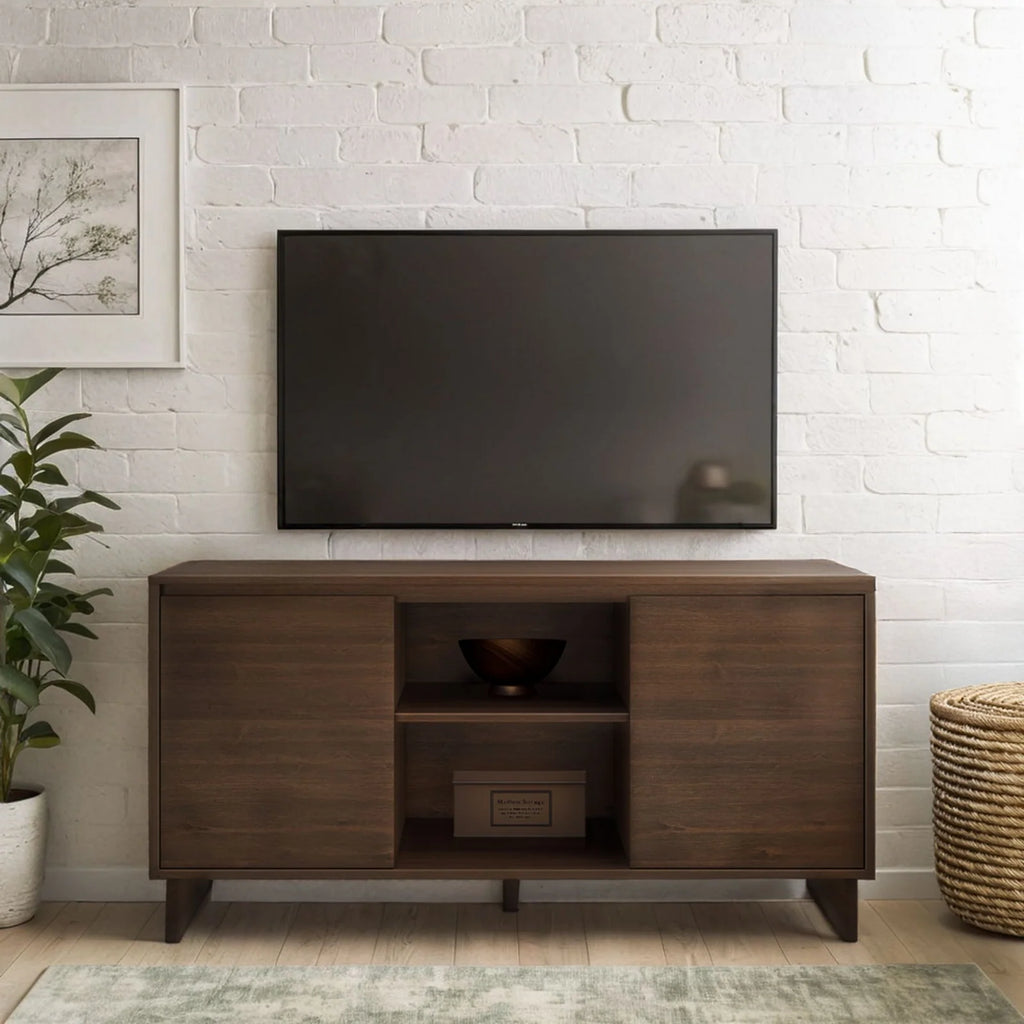 Modern Two-Door Sideboard with Three-Position Adjustable Shelves and an Open Middle Display Shelf