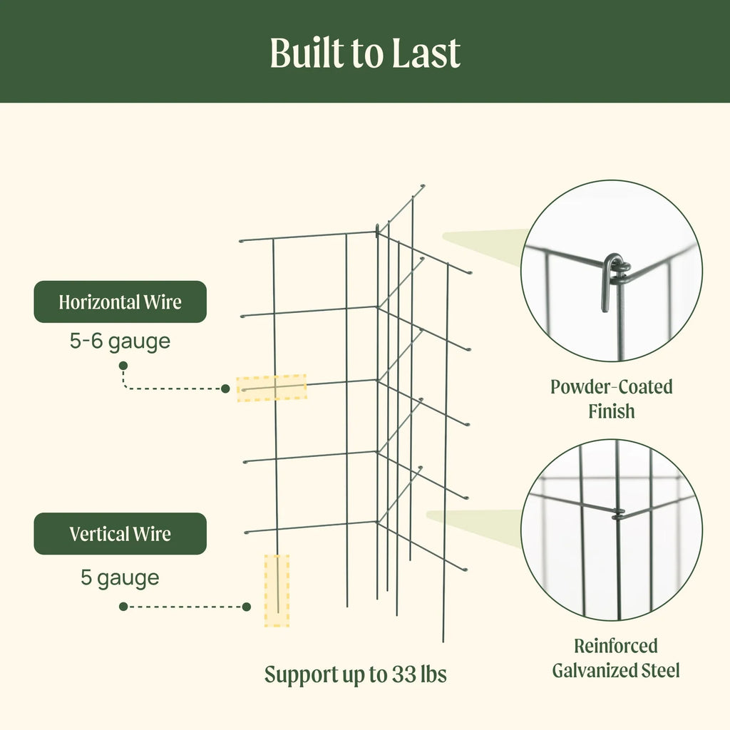 Modular Plant Trellis System with 12 Adjustable Panels, Flat-Folding Storage and Heavy-Harvest Support