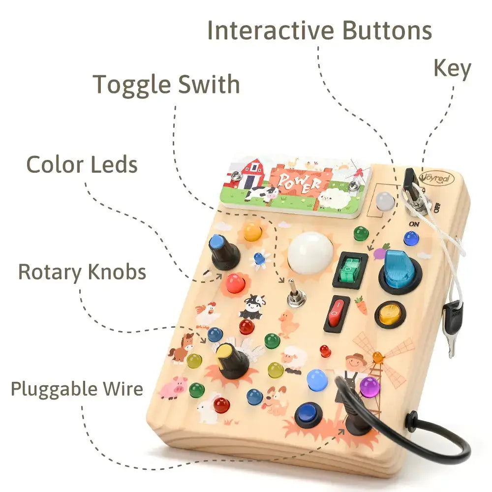 Montessori Busy Board for Toddlers with Interactive Lights, Switches, Buttons and Sensory Activities for Independent Play