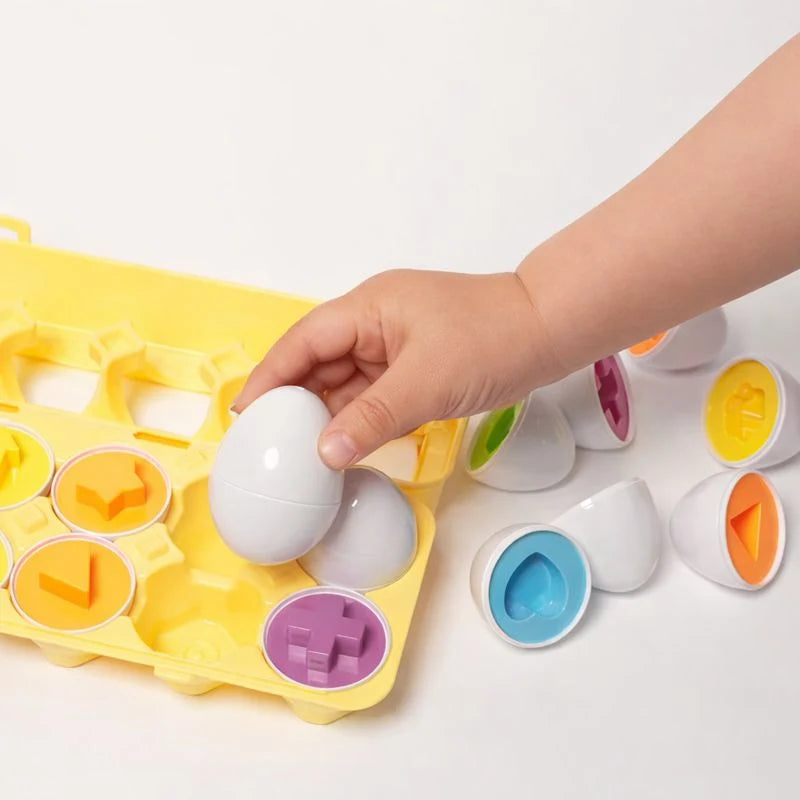 Montessori Geometric Eggs for Toddlers, Color and Shape Matching Learning Toy with Compact Storage Case