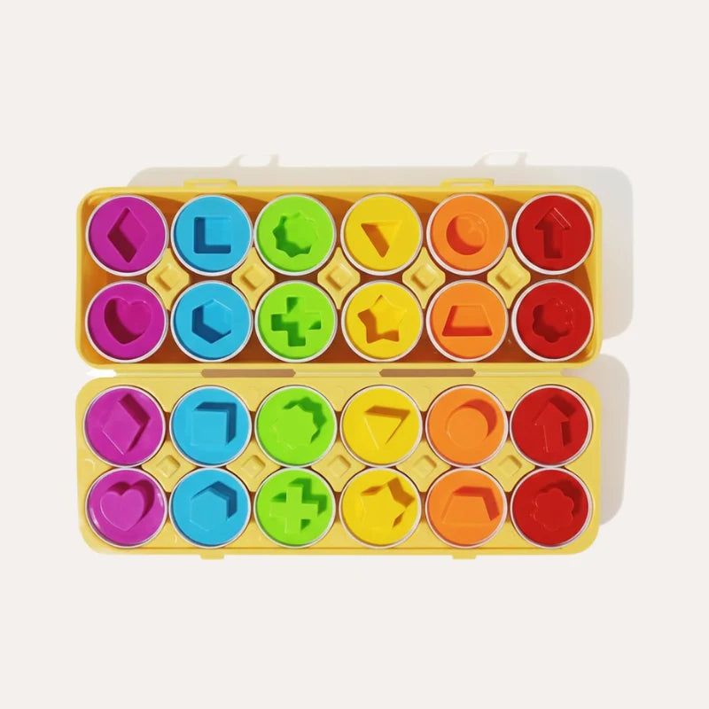Montessori Geometric Eggs for Toddlers, Color and Shape Matching Learning Toy with Compact Storage Case
